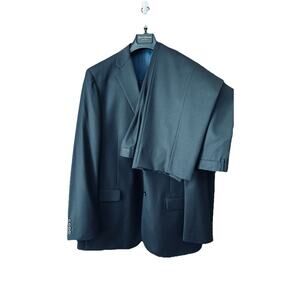Hickey Freeman Men's 100% Worsted Wool Dark Navy Blue Jacket & Pants Suit 46L